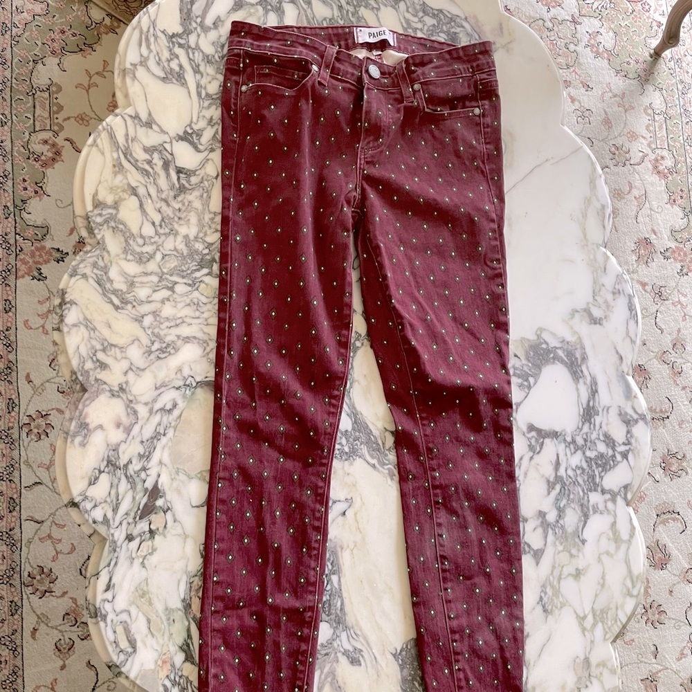Paige jeans maroon diamond print